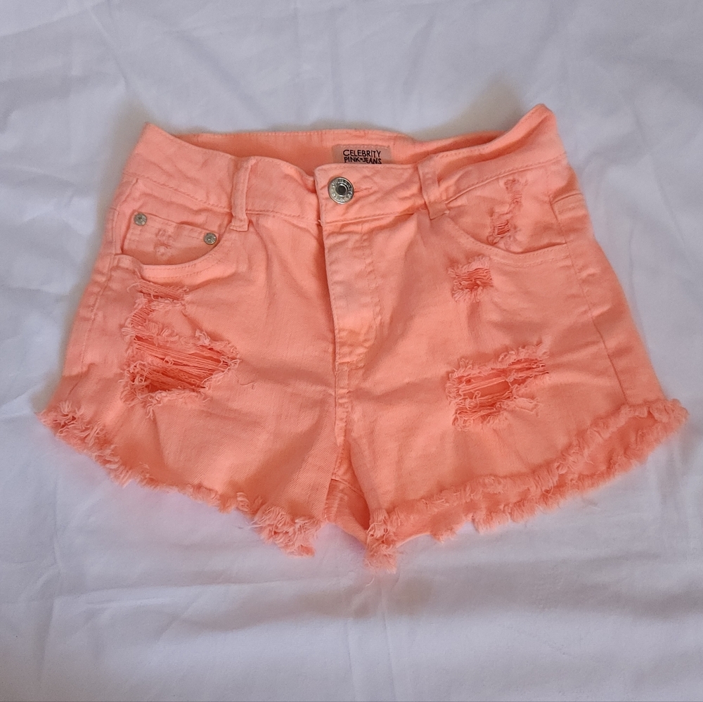Celebrity Pink Shorts Neon Coral, Distressed Size 2
